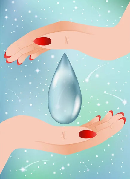 Eco Fundo Mãos Femininas Pegando Uma Gota Água Ilustração Vetorial —  Vetores de Stock