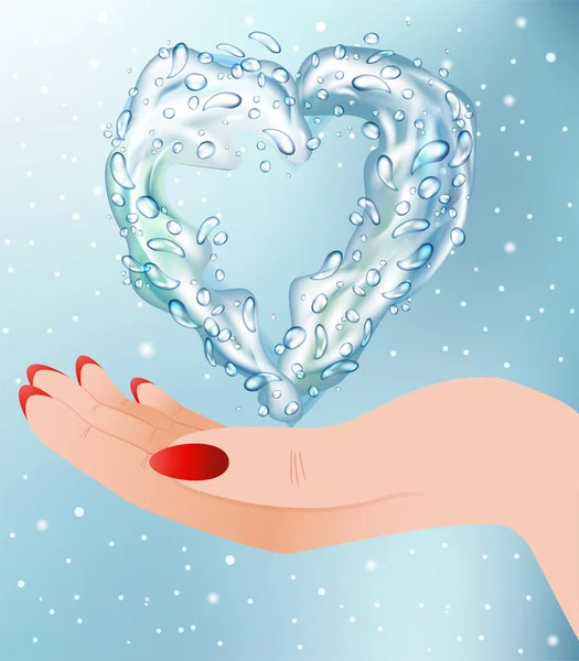 Eco Kort Kvinnlig Hand Fånga Ett Hjärta Vatten Vektor Illustration — Stock vektor