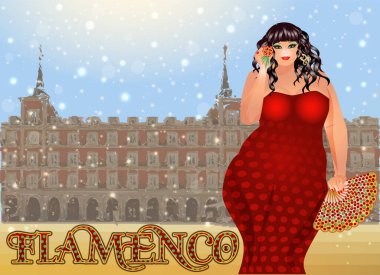 Flamenko dansı İspanyol XXXI kadın bir hayran, VIP kartı, vektör illüstrasyonu