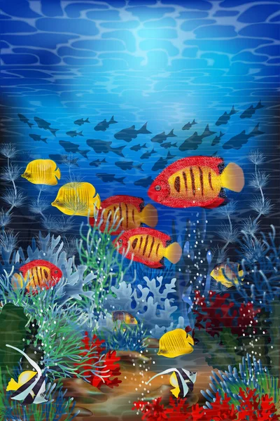 Подводный Фон Тропическими Рыбами Векторная Иллюстрация — стоковый вектор