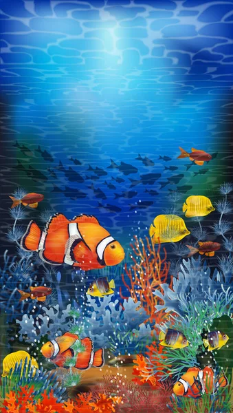 Underwater Banner Med Clownfish Vektorillustration — Stock vektor