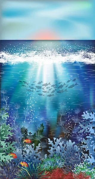 Underwater Banner Med Tropiska Fiskar Vektor Illustration — Stock vektor