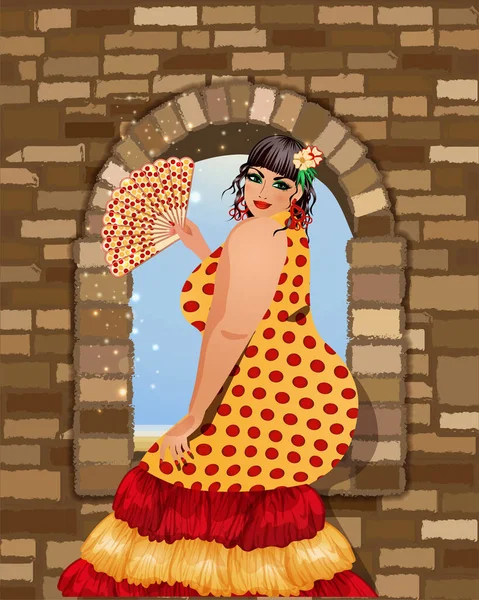 フラメンコダンスファンとスペインの脂肪の女性 ベクトルイラスト — ストックベクタ