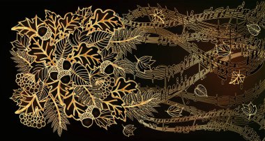 Art deco sonbahar müzik arkaplanı, vektör illüstrasyonu