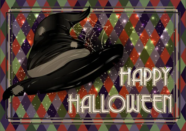 Feliz Halloween Party Card Chapéu Bruxa Ilustração Vetorial — Vetor de Stock