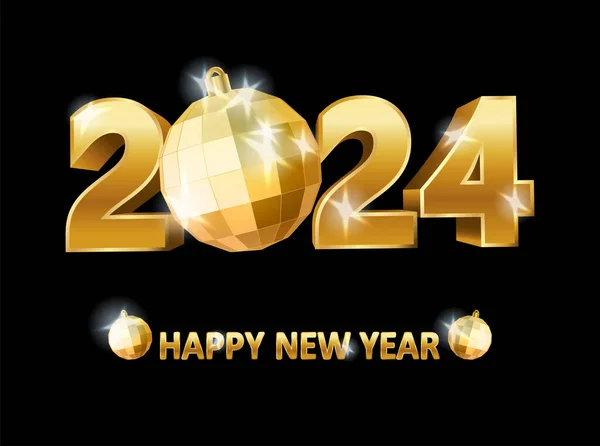 Golden Happy New 2024 Year Background Xmas Ball Vector Illustration — Stock Vector