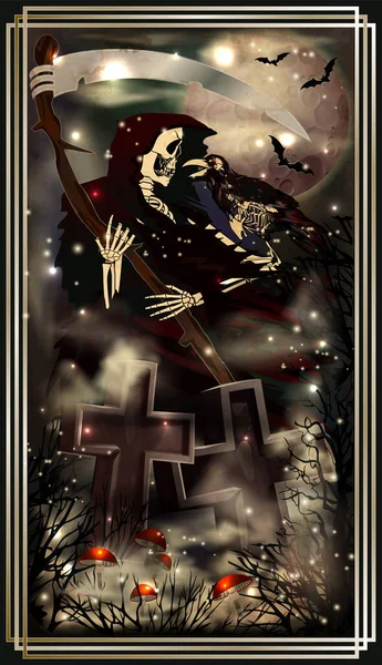 Счастливый Хэллоуин Vip Карта Смерть Косой Кладбищенский Крест Векторная Иллюстрация — стоковый вектор