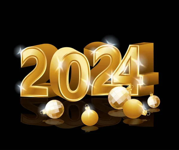 Ouro 2024 Ano Novo Cartão Natal Ilustração Vetorial — Vetor de Stock
