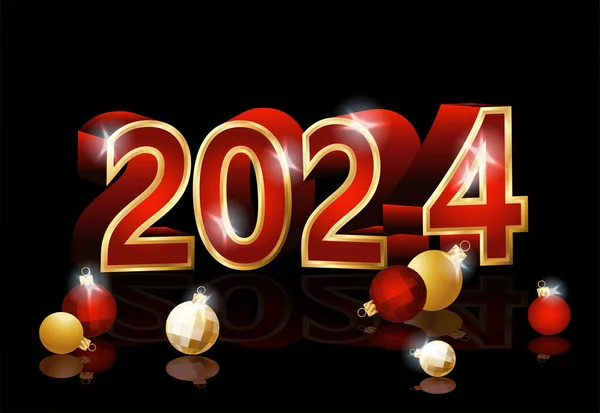 Feliz Ano Novo 2024 Fundo Natal Com Bolas Xmas Ilustração — Vetor de Stock