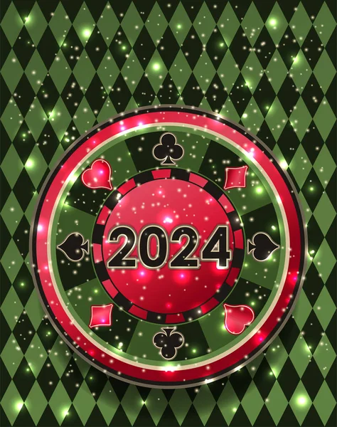 Noël Casino Poker Puce 2024 Nouvelle Année Illustration Vectorielle — Image vectorielle