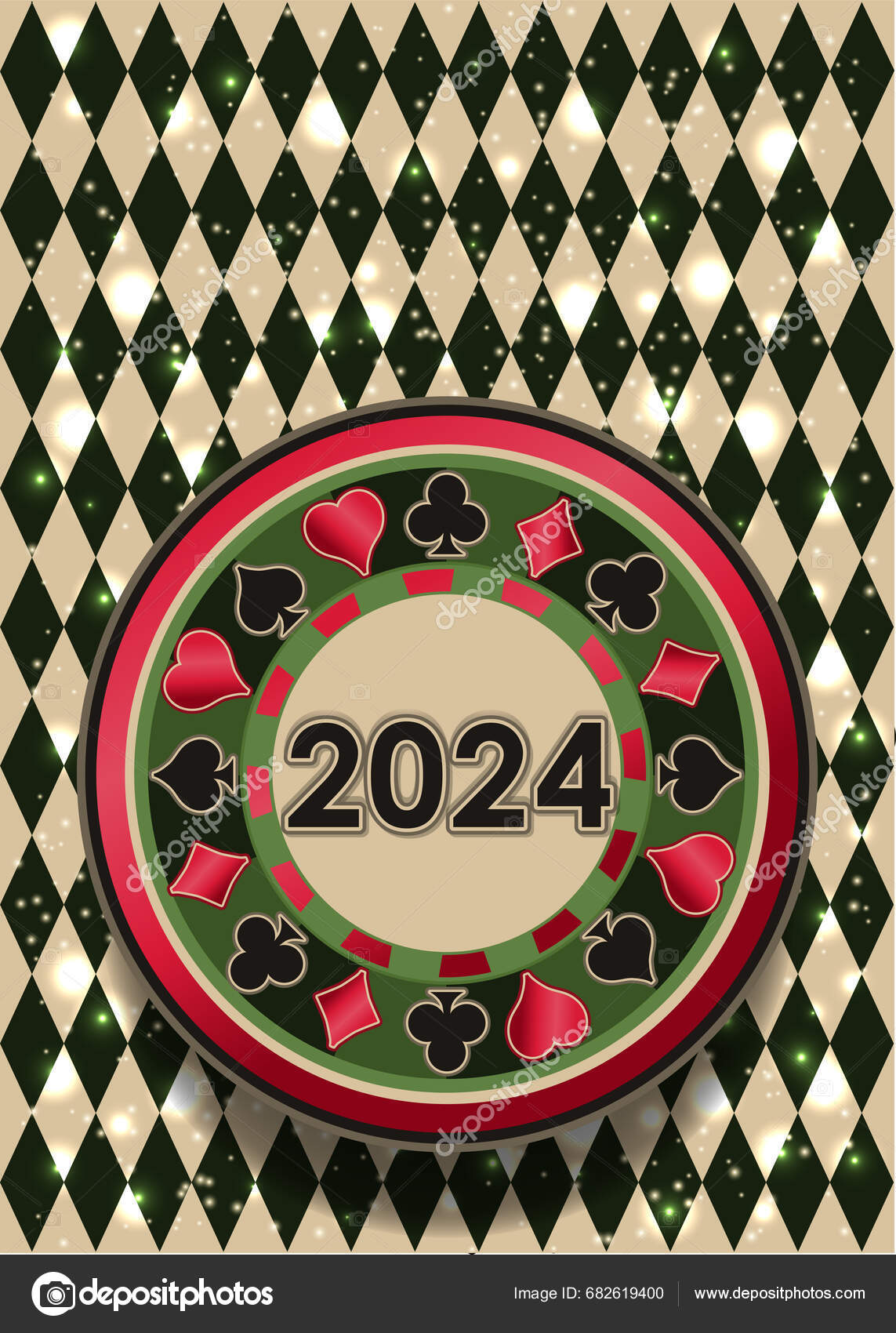 Happy New 2024 Year Christmas Casino Poker Chip Vector Illustration