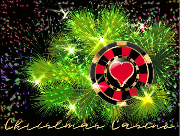 Happy 2024 New Year Card Casino Hearts Poker Chip Vector — Stock Vector