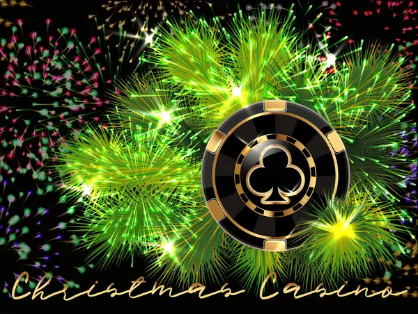 Happy 2024 New Year Card Casino Xmas Poker Clubs Chip — Stock Vector