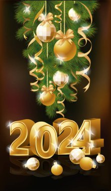 Yeni 2024 Yıl selamlama pankartı, vektör illüstrasyonu