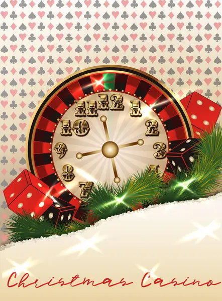 Χριστουγεννιάτικη Κάρτα Καζίνο Νέο 2024 Έτος Ρουλέτα Διανυσματική Απεικόνιση Διανυσματικά Γραφικά