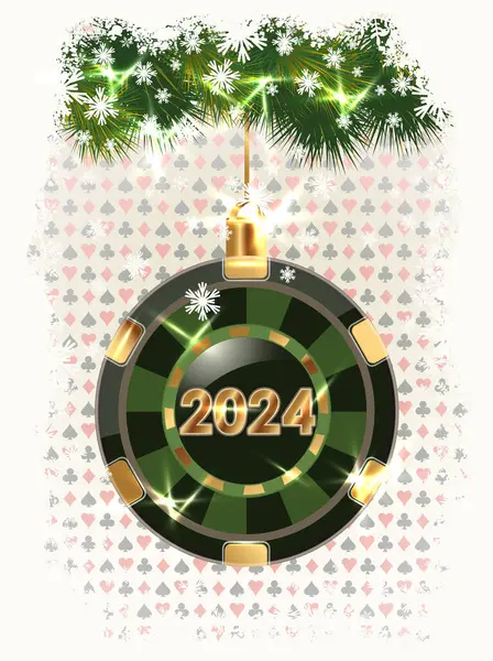 Świąteczny Baner Kasyna Nowy 2024 Rok Xmas Ball Poker Chip Ilustracje Stockowe bez tantiem