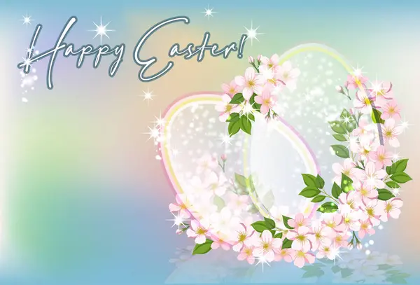 Καλή Κάρτα Πάσχα Κρύσταλλο Πασχαλινά Αυγά Λουλούδια Άνοιξη Διανυσματική Απεικόνιση Διάνυσμα Αρχείου