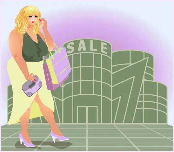 Grande Taille Shopping Femme Xxl Illustration Vectorielle — Image vectorielle