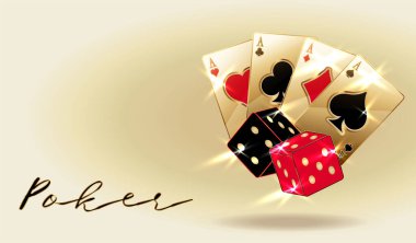 Poker kartları ve vektör illüstrasyonlu kumarhane VIP pankartı