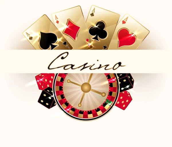 Casino Invitation Card Roulette Poker Cards Vector Illustration — Stock Vector