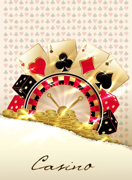 Casino Background Roulette Poker Cards Vector Illustration — Stock Vector