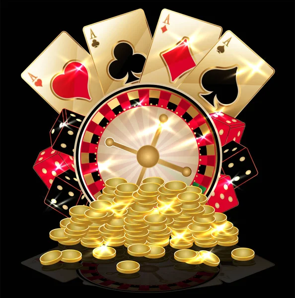 Casino Background Poker Cards Golden Coins Vector Illustration — Stock Vector