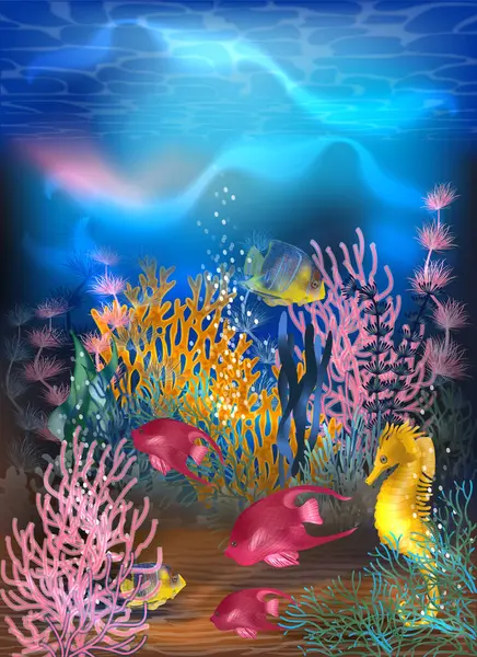Onderwater Banner Met Tropische Vissen Vectorillustratie Rechtenvrije Stockillustraties