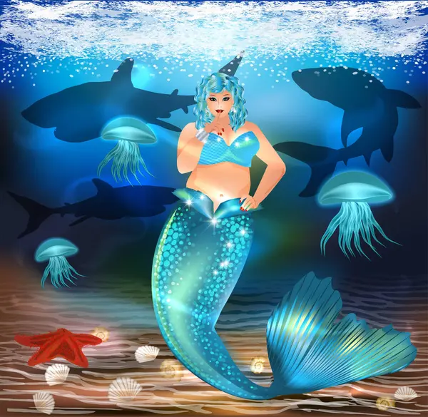 Niedliche Unterwasserkarte Size Mermaid Xxl Vektorillustration lizenzfreie Stockillustrationen