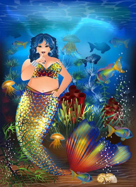 Tropické Podvodní Pozadí Velikost Mořské Panny Xxl Vektorové Ilustrace Stock Ilustrace
