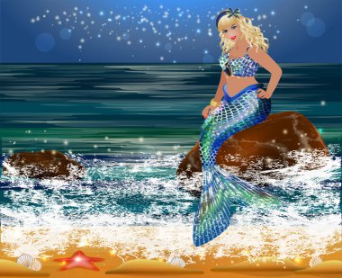 Tropical wallpaper, Plus size Mermaid XXL, vector illustration clipart