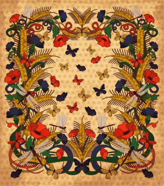 Yaz sezonu duvar kâğıdı. Sanat, yenilik tarzı, vektör illüstrasyonu.