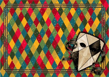 Sanat deco tarzı, vektör illüstrasyonlu karnaval bauta maskeli afişi