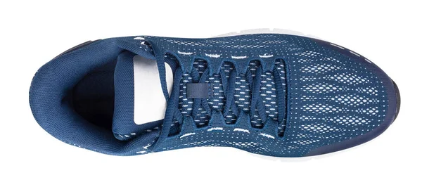 Mavi Spor Ayakkabı Yolu Beyaz Üst Görünümde Izole — Stok fotoğraf