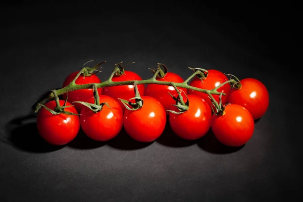 Rama Tomate Cherry Sobre Fondo Negro —  Fotos de Stock