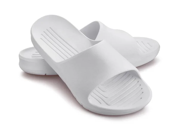 Witte Slippers Pad Geïsoleerd Wit Stockfoto