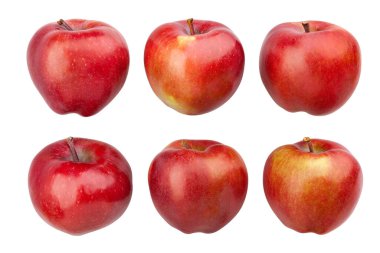 Kırmızı lezzetli elma yolu beyazda izole edilmiş.