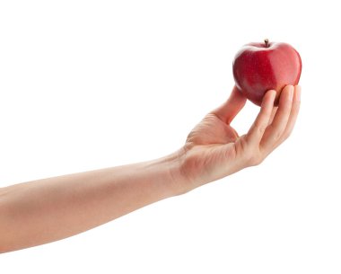 Kırmızı lezzetli elma beyaz yolda izole edilmiş.