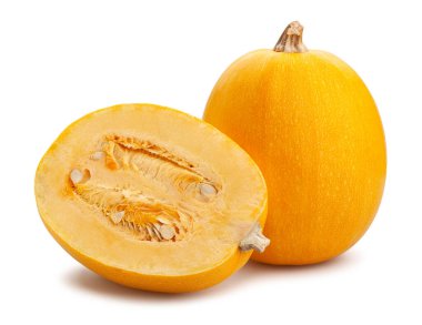 Dilimlenmiş spagetti kabağı yolu beyaza izole edilmiş.