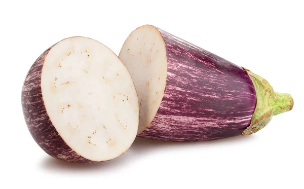 Dilimlenmiş Çizgili Patlıcan Yolu Beyaza Izole Edilmiş — Stok fotoğraf