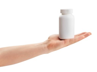 ilaç şişesi beyaz yolda izole edilmiş.