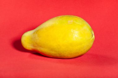 Kırmızı arka planda papaya meyvesi
