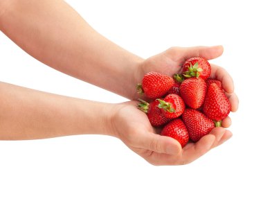 Elde çilek yolu beyaz üzerinde izole