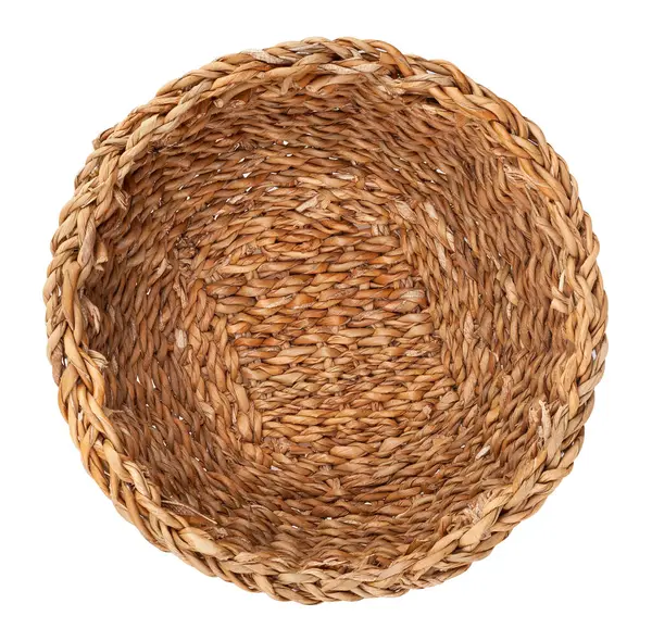 Hasır sepet yolu beyaz üst görünümde izole edildi