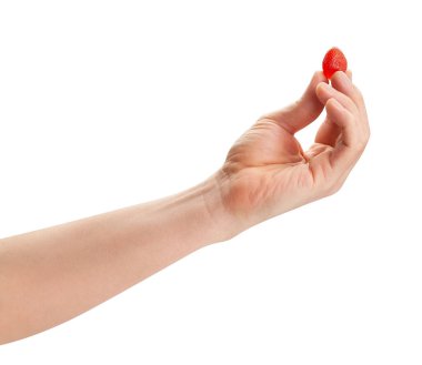 Eldeki kuru çilek yolu beyazda izole edildi