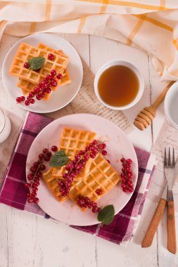 Waffles red currant and mint.