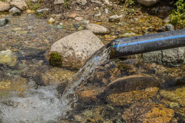 Bahar suyu doğadaki plastik bir borudan akar.
