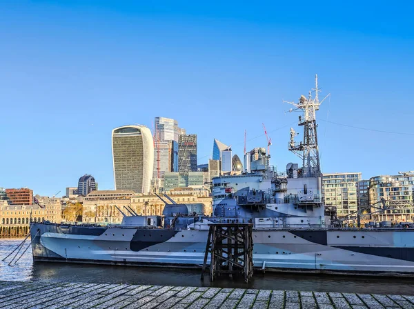 Navio Militar Rio Tâmisa Londres Inglaterra Hms Belfast Londres Reino — Fotografia de Stock
