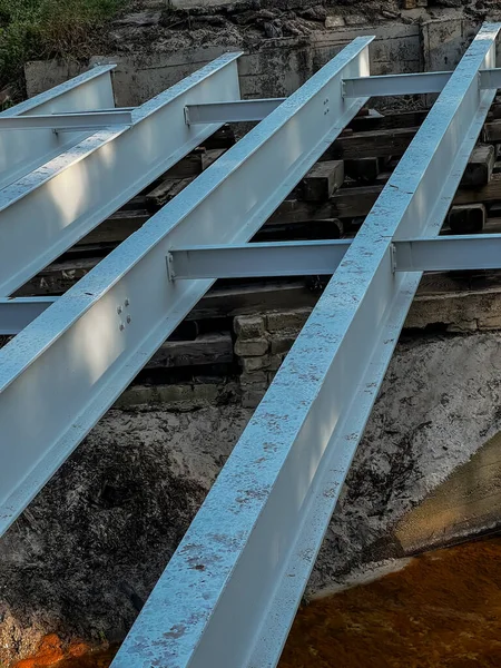 Renovation Small Old Bridge Steel Girders Painted Good Condition Lying — Stock Photo, Image