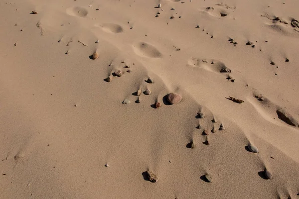 Spiaggia Sabbia Con Piccole Conchiglie Ciottoli Nel Pomeriggio Prima Del — Foto Stock
