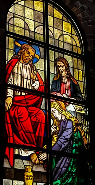 Kalety Miotek Poland January 2023 Stained Glass Windows Church Francis — Fotografia de Stock